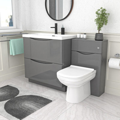 Nes Home 1300Mm Drawers Basin Vanity, Wc Unit And Btw Toilet Grey