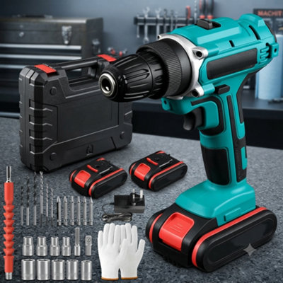  - Cordless Combi Drill Driver 21V Electric Screwdriver Set2 BatteriesCharger And Accessory Kit