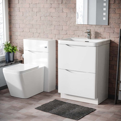 Nes Home 600mm Freestanding White Vanity CabinetWc & Rimless Square Btw Toilet Set from B&Q