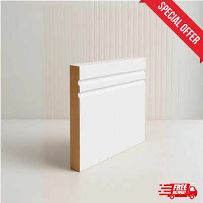  - 2 Grooved Mdf Skirting Board (L) 2400mm (H) 120mm (W) 17mm Undercoated With Smooth Fully FinishPack Of 5