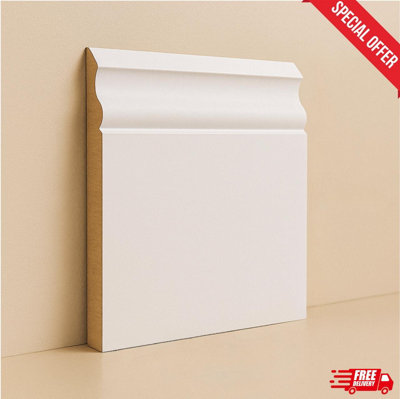  - Ogee Mdf Skirting Board (L)3000mm(H)138mm(T)17mm Undercoated With Smooth Fully FinishedPack Of 4 (12 Linear Meter)