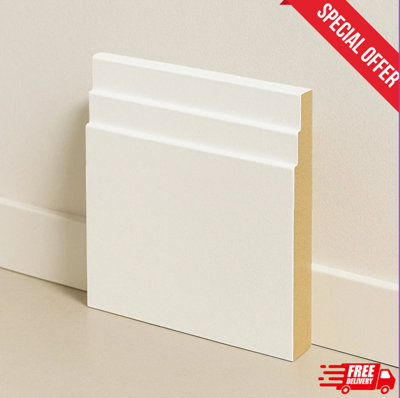  - 2 Stepped Mdf Skirting Board (L)2400mm(H)138mm(T)17mm Undercoated With Smooth Fully Finished- Pack Of 5 -Special Discounted Price.