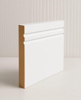  - 2 Grooved Mdf Skirting Board (L)2400mm(H)138mm(T)17mm Undercoated With Smooth Fully Finish-Pack Of 5- Special Discounted Price.