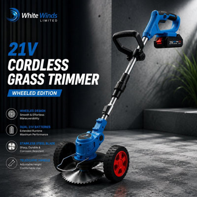  - White Winds Limited 21V Cordless Grass TrimmerWheeled Lawn Edger With 2 Batteries