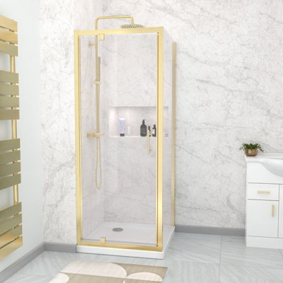 Nes Home 800 X 700mm Pivot Door Shower Enclosure & Side Panel Brushed Brass from B&Q