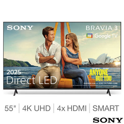 Sony Bravia 3 K55S38Bp 55" 4K Uhd Hdr Smart Tv, Dolby Vision & Atmos, Triluminos Pro, 4K Hdr Processor X1, Google Tv