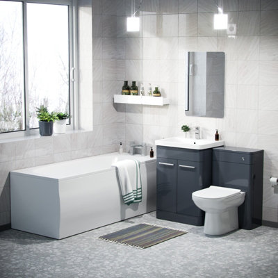 B&Q -  Anthracite Bathroom Suite 600mm Vanity Wc Btw Toilet & Bath