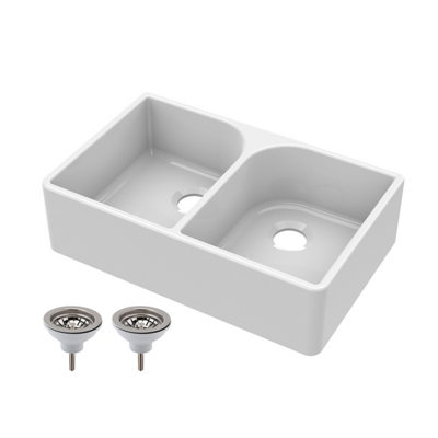 795mm - Double Bowl Fireclay Butler Kitchen Sink -  Full Weir  & Wastes