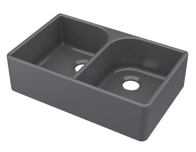 795mm - Fireclay Kitchen Double Bowl Butler Sink with Full Weir - Soft Black