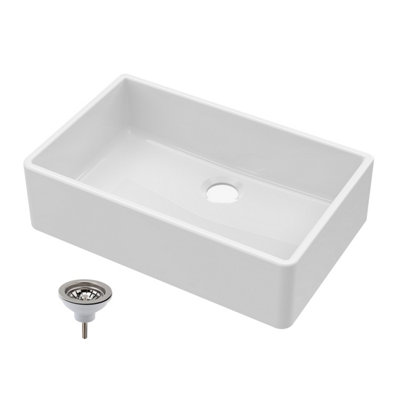 795mm - Single Bowl Fireclay Butler Kitchen Sink  -  Chrome Waste