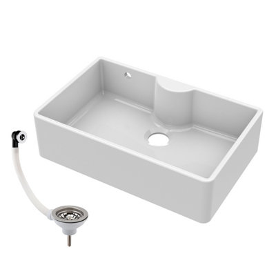 795mm - Single Bowl Fireclay Butler Kitchen Sink -  Tap Ledge, Overflow & Waste