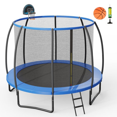 Costway 12 Ft Outdoor Trampoline Jumping Exercise Fitness Trampoline W/ Basketball Hoop