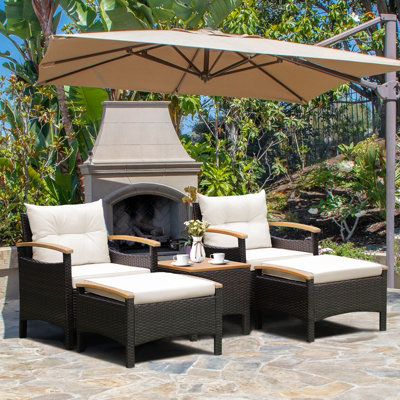 Costway 5 Piece Patio Rattan Furniture Set Wicker Lounge Chair And Ottoman Set W/ Table