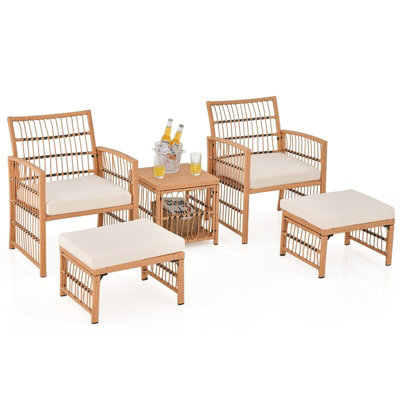 Costway 5 Piece Patio Wicker Sofa Set Outdoor Rattan Conversation Set W/ Seat Cushions