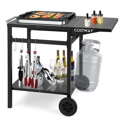 Costway Movable Grill Dining Cart Double-Shelf Pizza Oven Serving Trolley Worktable W/ 2 Wheels from B&Q