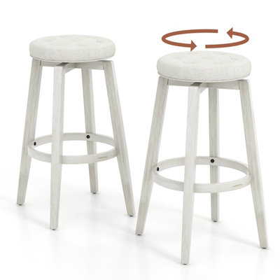 Costway Set Of 2 Bar Stools Kitchen Upholstered Chair 360 Swivel Pub Stool 76Cm