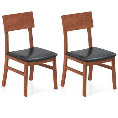 Costway Wooden Dining Chair Set Of 2 Farmhouse Side Chair W/ Faux Leather Seat