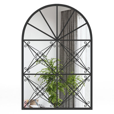 B&Q -  Arched Window Pane Mirror Metal Frame Hanging Decorative Mirror