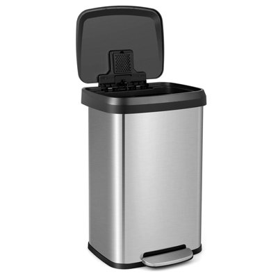 B&Q -  50L Rectangular Trash Garbage Can Stainless Steel Step Trash Bin Recycling W/ Pedal