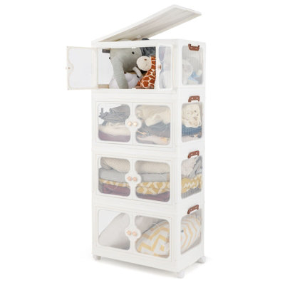 Costway Gainoom 212L Storage Bins Stackable Storage Containers With Lid & Wheels-White