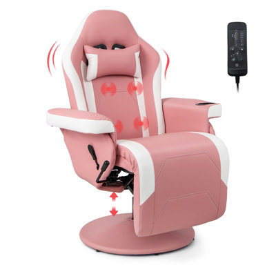 Gainoom Pink Massage Gaming Chair Height Adjustable Swivel Gaming Recliner