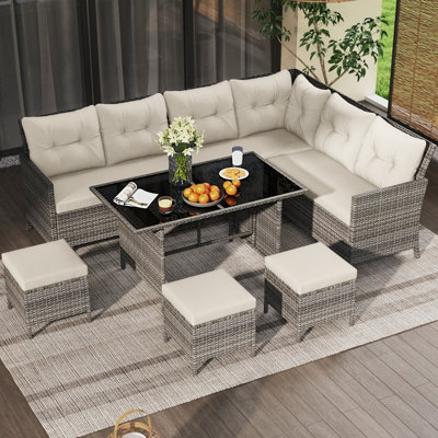 Costway 7 Pieces Patio Conversation Set Outdoor Pe Rattan Sectional Sofa Set With Cushions-White