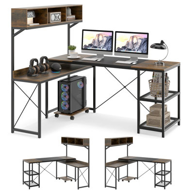 Costway L-Shaped Computer Desk Reversible Corner Workstation W/ Storage Hutch