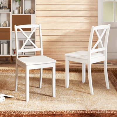 Costway Dining Chair Set Of 2 W/ Rubber Wood Legs Wooden Side Chairs-White