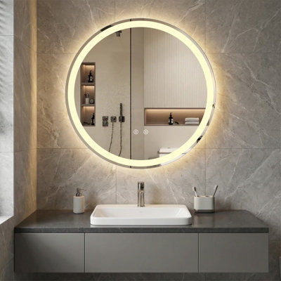 B&Q -  60 Cm Round Led Lighted Mirror Tempered Glass Bathroom Mirror W/ Memory Function