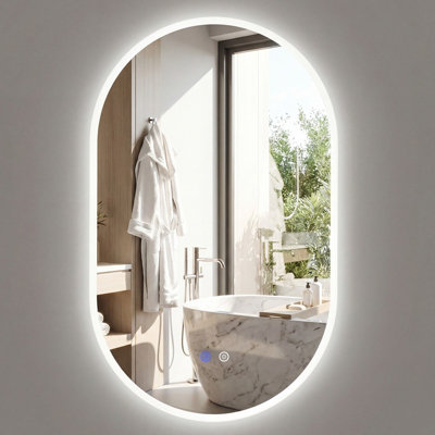 Costway 90 X 55 Cm Lighted Bathroom Mirror Backlit Hd Tempered Glass Frameless Oval Mirror from B&Q