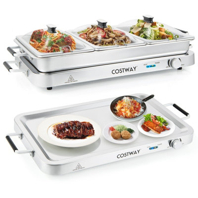 Costway 2 In 1 Portable Electric Buffet Server Tray Electric Warming W/ Temperature Control