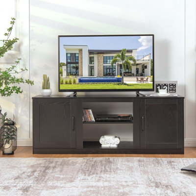 Costway Wooden Tv Stand Entertainment Console Center W/ Storage Cabinets For 65" Tv