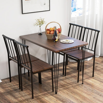 Costway 5-Piece Dining Table Set Kitchen Table 4 Chairs Set With Metal Frame