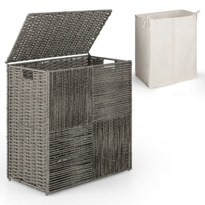 B&Q -  110L Laundry Hamper Bathroom Hand-Woven Rattan Laundry Basket With Lid