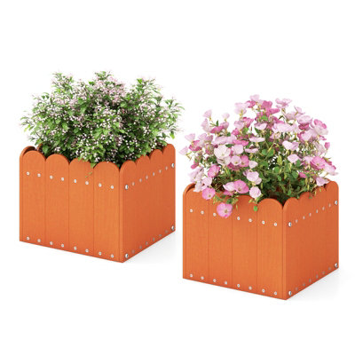 Costway 2 Pack Square Planter Box Hdpe Flower Pot Raised Garden Bed
