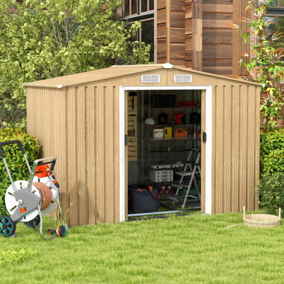 Costway 8.5 X 6.5 Ft Outdoor Storage Shed Galvanized Steel Garden Tool House W/ Floor Base-28856 