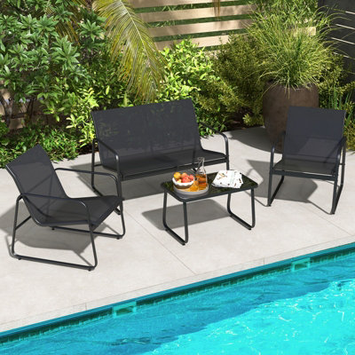 Costway 4 Pieces Patio Furniture Set Garden Outdoor Conversation Set W/table