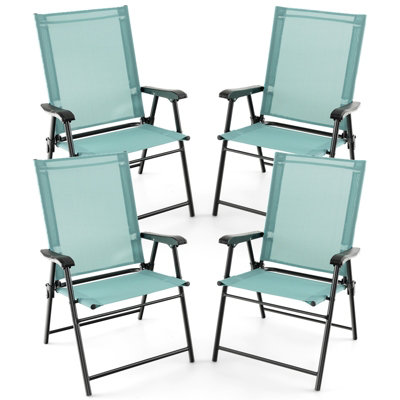 Costway Set Of 4 Patio Folding Dining Chairs Outdoor Portable Sling Back Chairs