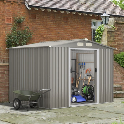 Costway 8 X 6 Ft Outdoor Storage Shed Galvanized Steel Shed W/ Foundation & Ramp