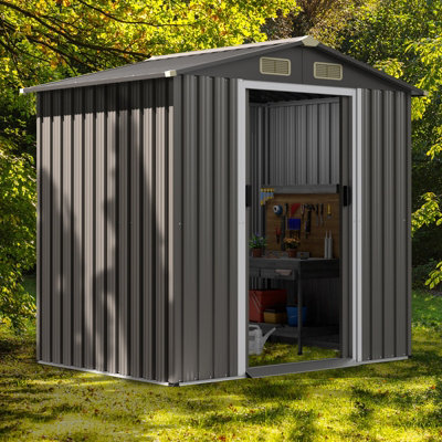 Costway 6 X 4 Ft Outdoor Storage Shed Galvanized Steel Shed W/ Lockable Sliding Door