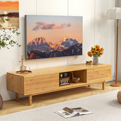 Costway Bamboo Tv Stand For 65" Tvs 160Cm Mid Century Modern Tv Console Table