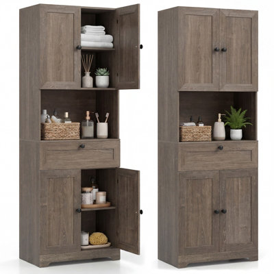 B&Q -  Tall Grey Bathroom Cabinet Freestanding Storage Cabinet Modern Wooden Storage Organizer