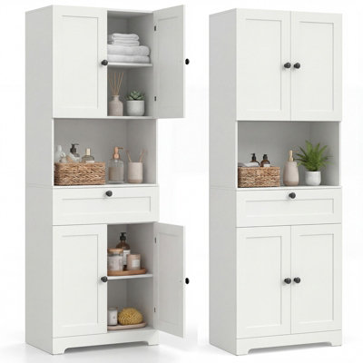 B&Q -  Tall White Bathroom Cabinet Freestanding Storage Cabinet Modern Wooden Storage Organizer