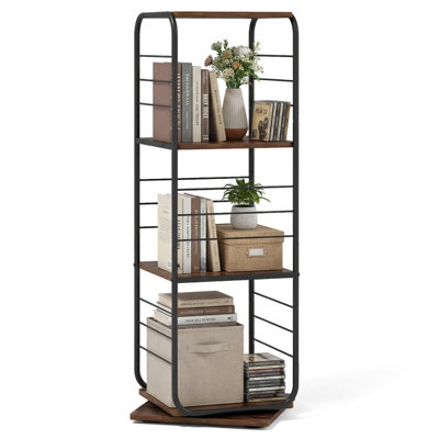 Gainoom 4-Tier Brown Rotating Bookshelf Spinning Bookcase Tower Floor Standing Revolving Display Rack from B&Q