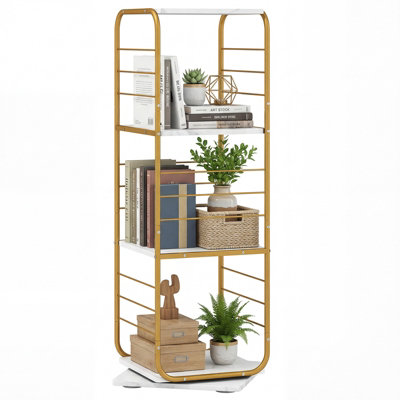 Gainoom 4-Tier Gold Rotating Bookshelf Spinning Bookcase Tower Floor Standing Revolving Display Rack from B&Q