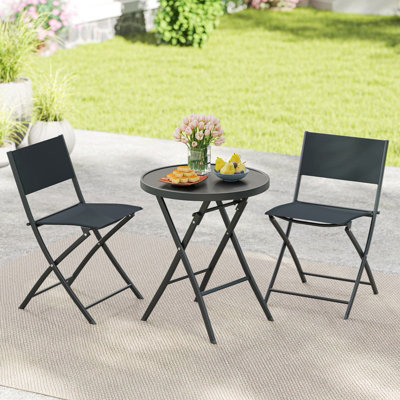 Gainoom 3 Piece Folding Bistro Set Outdoor Metal Frame Table & Chairs Set