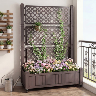 B&Q -  Raised Garden Bed With Lattice Trellis Mobile Planter Boxes With Drainage Plug & Gauge