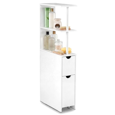 B&Q -  Slim Storage Cabinet Narrow Freestanding Bathroom Organizer With Open Shelves