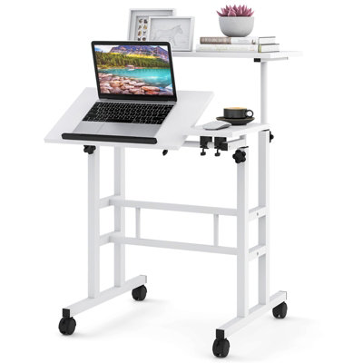 B&Q -  Computer Desk For Standing Or Sitting Mobile Standing Desk Laptop Cart Portable Overbed Table With Wheels