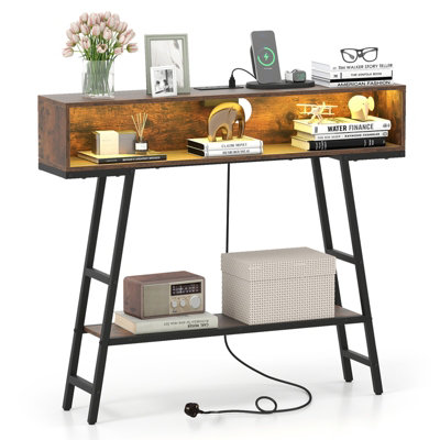 Gainoom 3-Tier Console Table Narrow Sofa Table Behind Couch Table Entryway Table W/ Led Light & Charging Station from B&Q